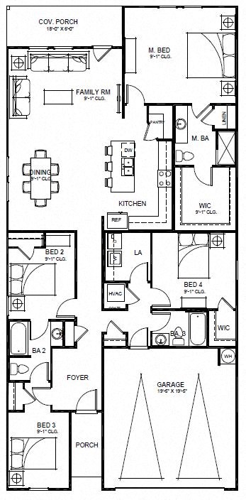 Floor plan for 4 beds, 3 baths, 1912 sqft